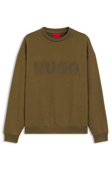 Pulover BOSS Oversized Cotton Terry Sweatshirt with Logo Print Zelena | 50538778