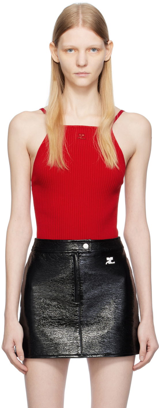 Bodi Courrèges Courrèges Women's Square Neck Tank Top Rdeča | 423MTO221FI0001