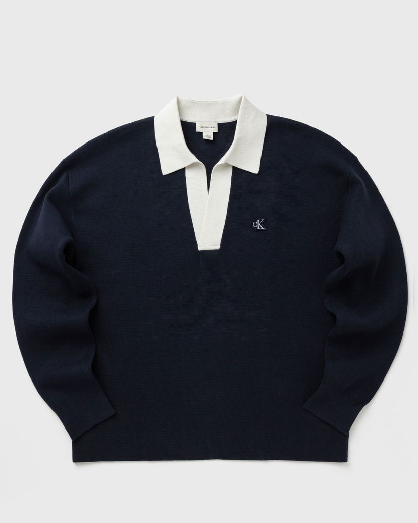 Polo majica CALVIN KLEIN Long Sleeve Solid Oversized Johnny Collar Knit Polo Shirt Mornarica | LV04RD303GCEF