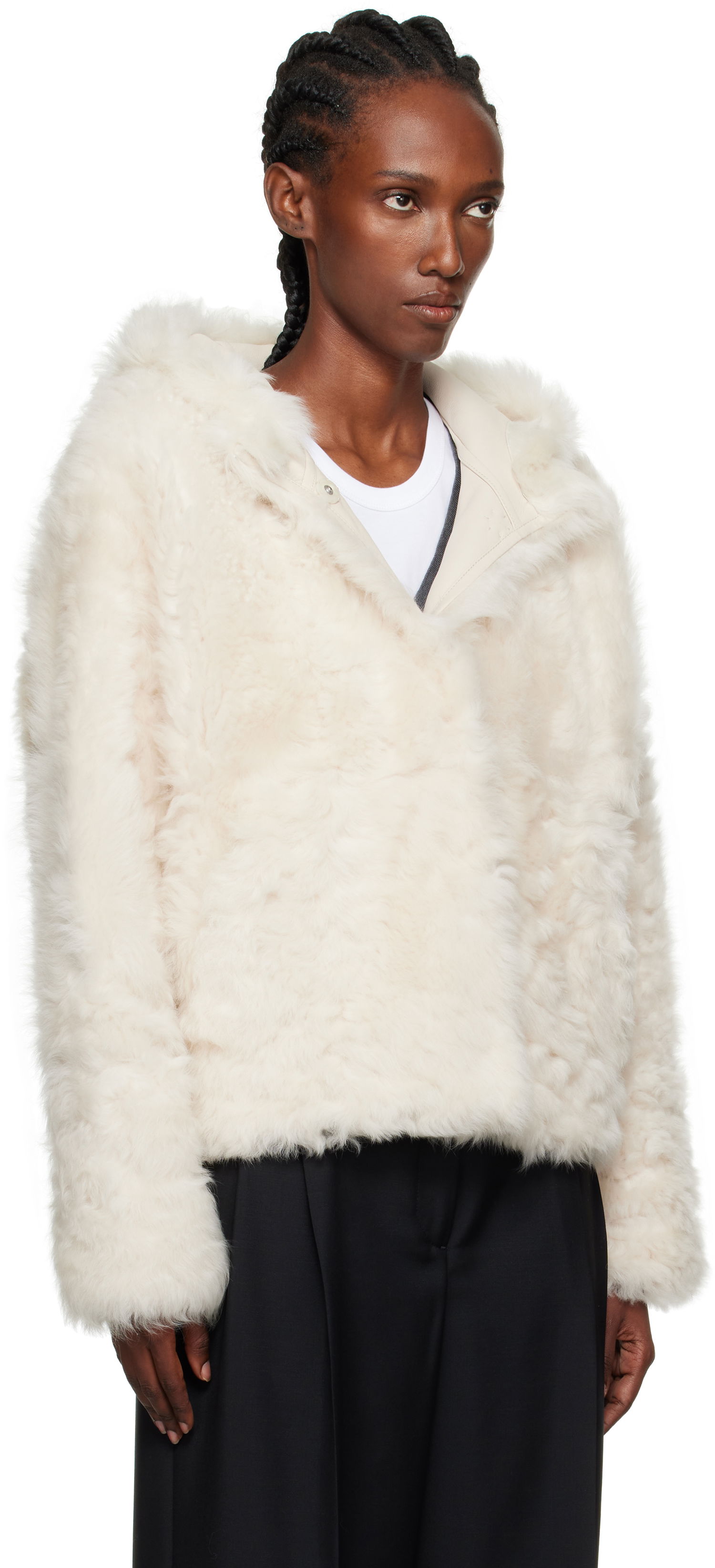 Jakna Yves Salomon Yves Salomon Short Hooded Shearling Jacket Bela | 26W25WYV62461TOSX, 1