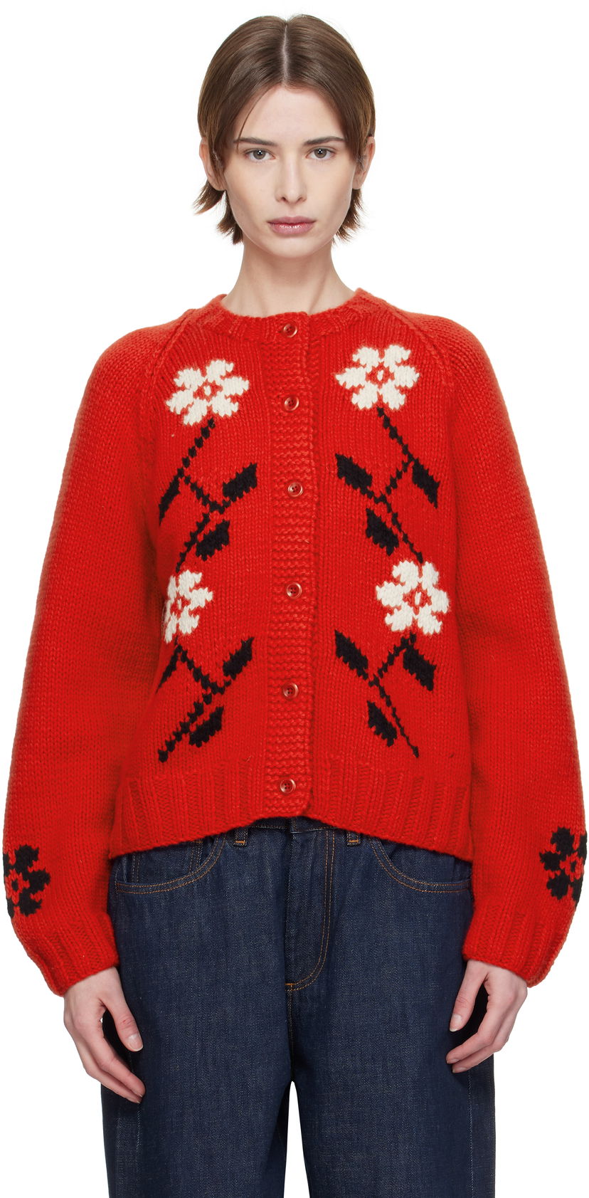 Pleteni pulover YMC YMC Atomic Flower Knit Cardigan Rdeča | Q8XMN