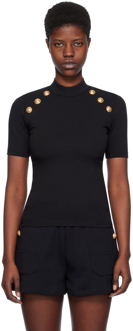 Majica Balmain Mock Neck T-Shirt Črna | CF1EF090JH30