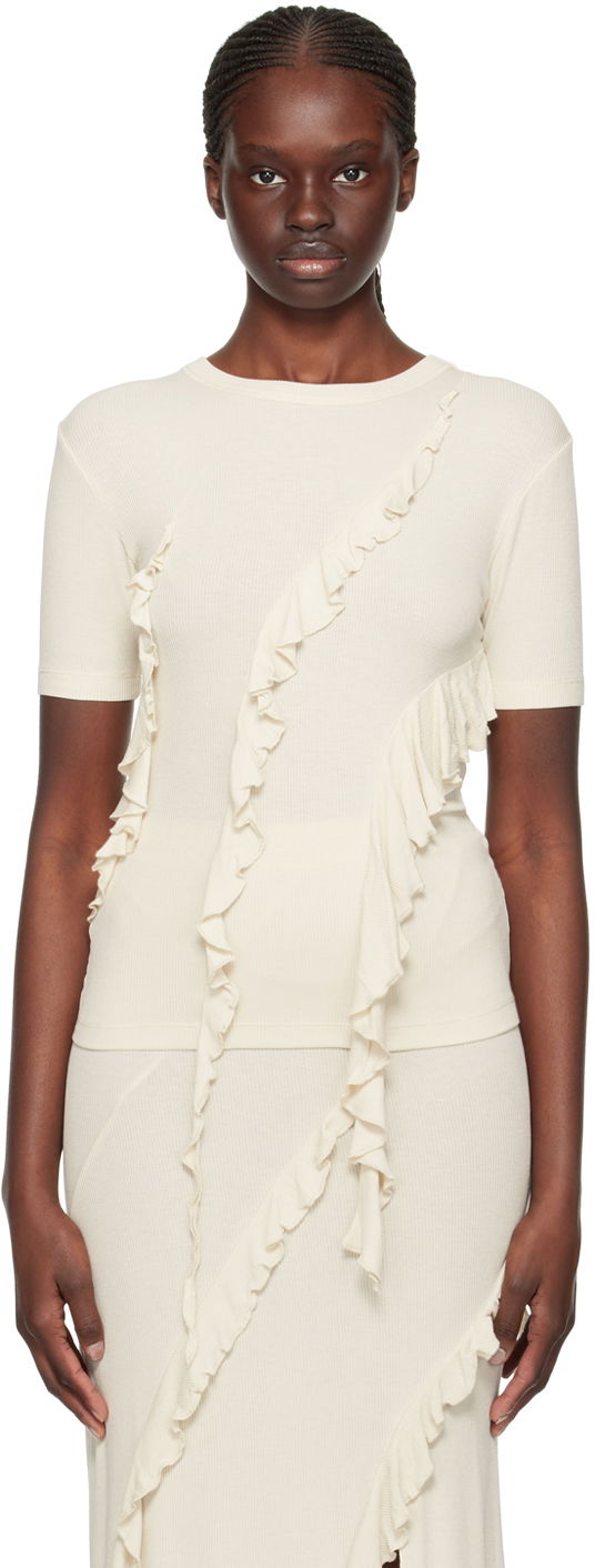 Majica Acne Studios Ruffle T-Shirt Bež | AL0400-