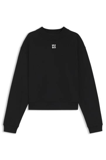 Pleteni pulover BOSS Relaxed Fit Cotton Terry Sweatshirt with Stacked Logo Črna | 50527463
