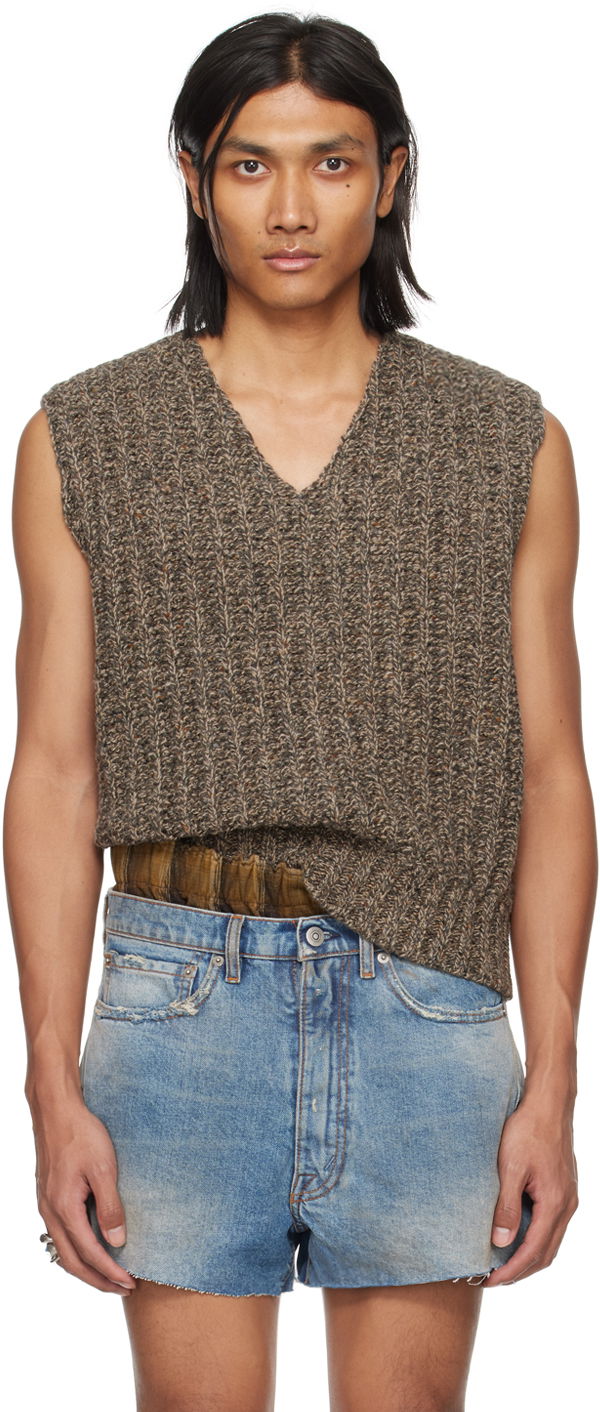 Pleteni pulover Maison Margiela V-Neck Vest Rjava | S50FB0101 S18405