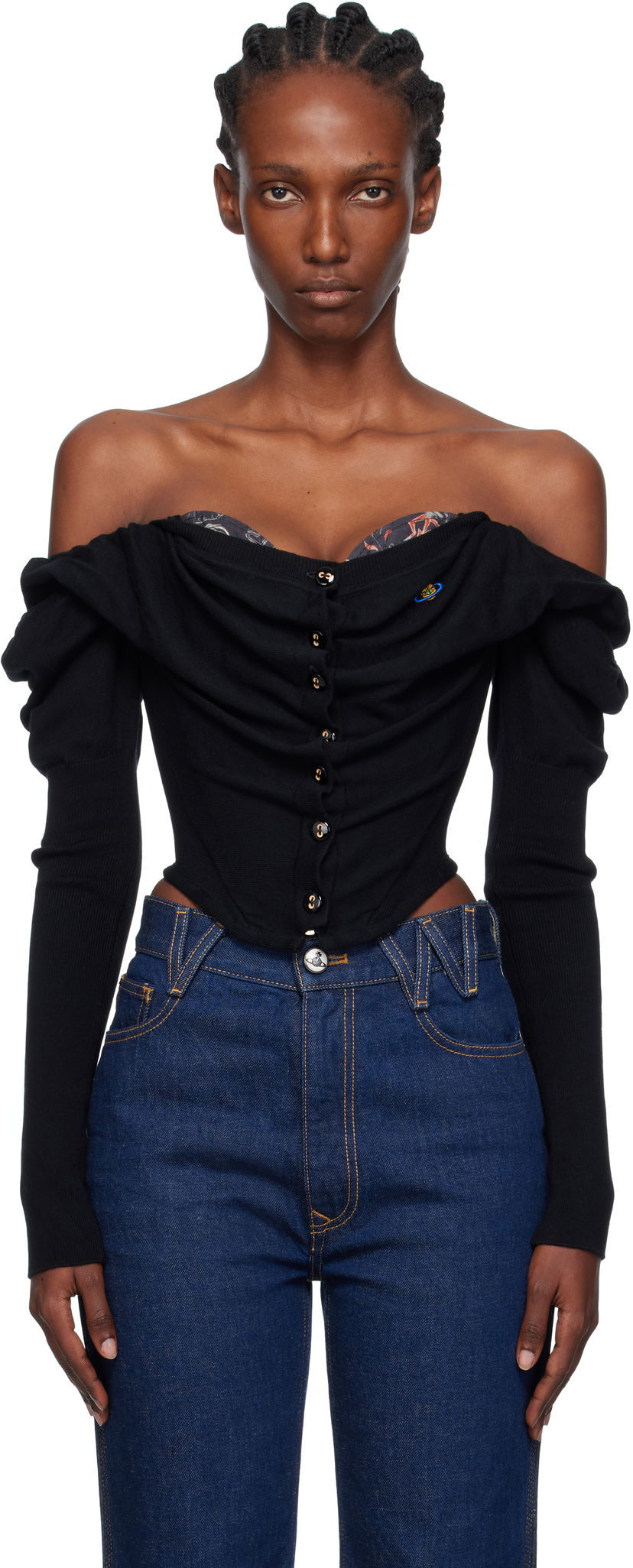 Pleteni pulover Vivienne Westwood Vivienne Westwood Bea Corset Cardigan Črna | 1803002V-Y001V-