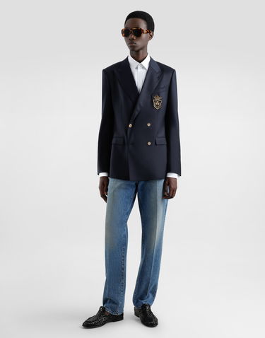Jakna Dolce & Gabbana Double-breasted Wool Jacket With Patch Modra | G2TJ8ZFUBFAB4902, 1