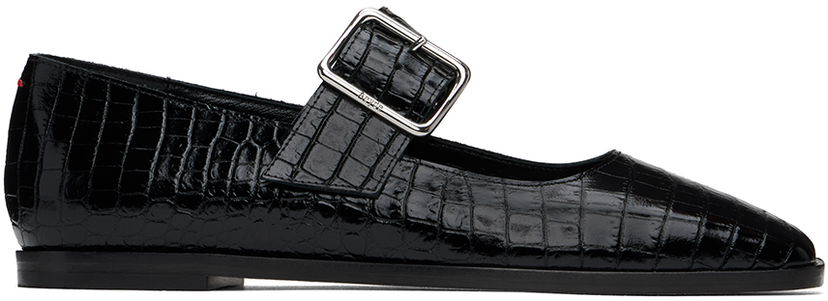 Obleke Aeyde Aeyde Sunny Crocodile Embossed Ballerina Flats Črna | A11-FL-GRZS15FL127-FW24-800-065