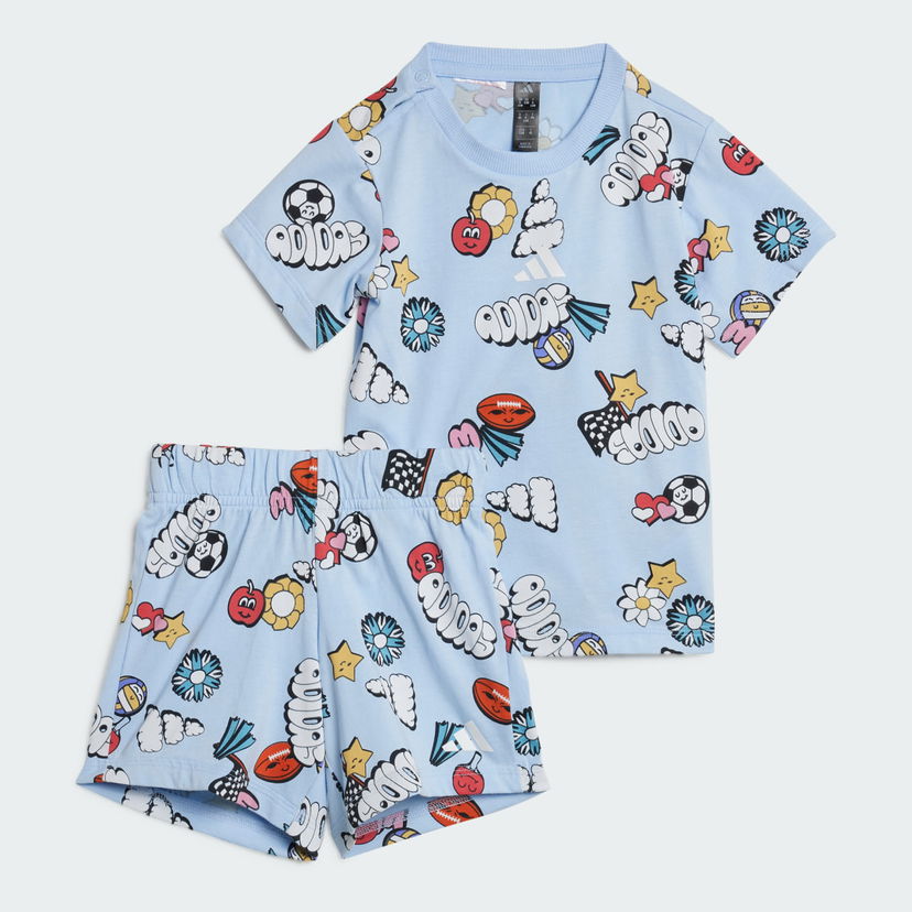 Trenirka adidas Performance Seasonal Essentials Fun Allover Print T-Shirt and Shorts Set Modra | JD0062