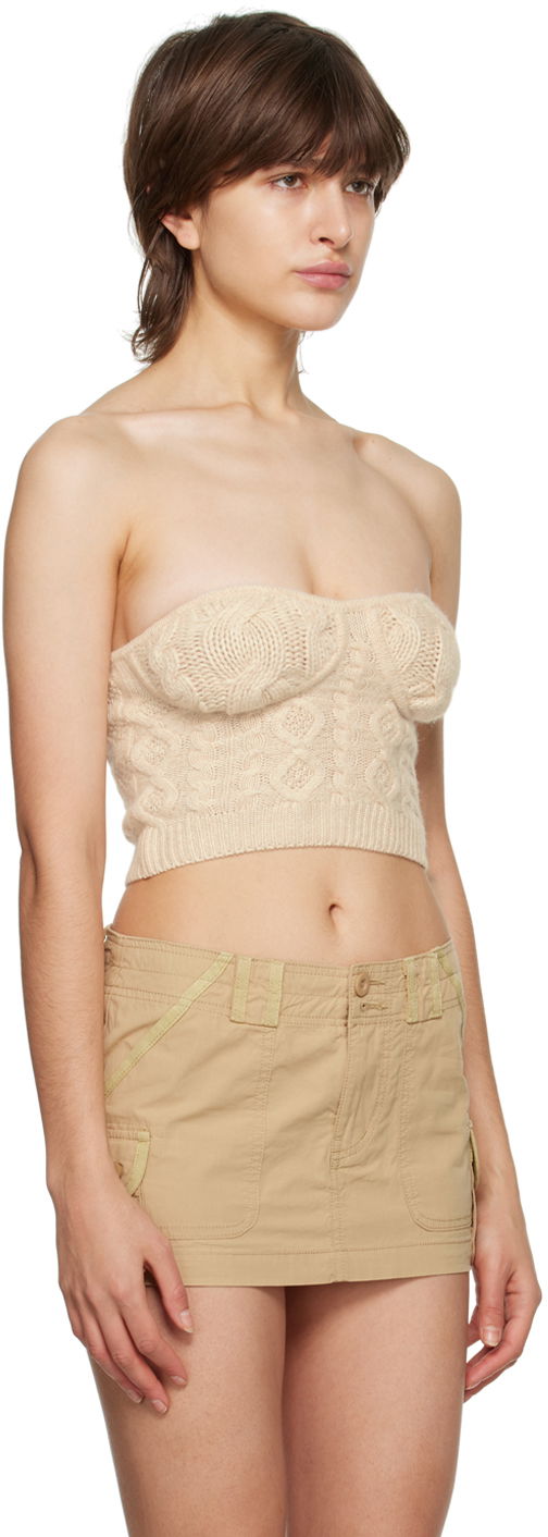 Krop-top GUIZIO Guizio Cable Knit Strapless Tube Top Bež | DGF22C104_CRM, 1