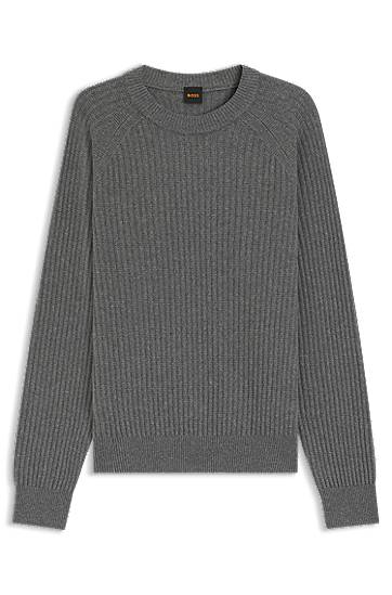 Pleteni pulover BOSS Relaxed-fit sweater with rib knit Siva | 50548674