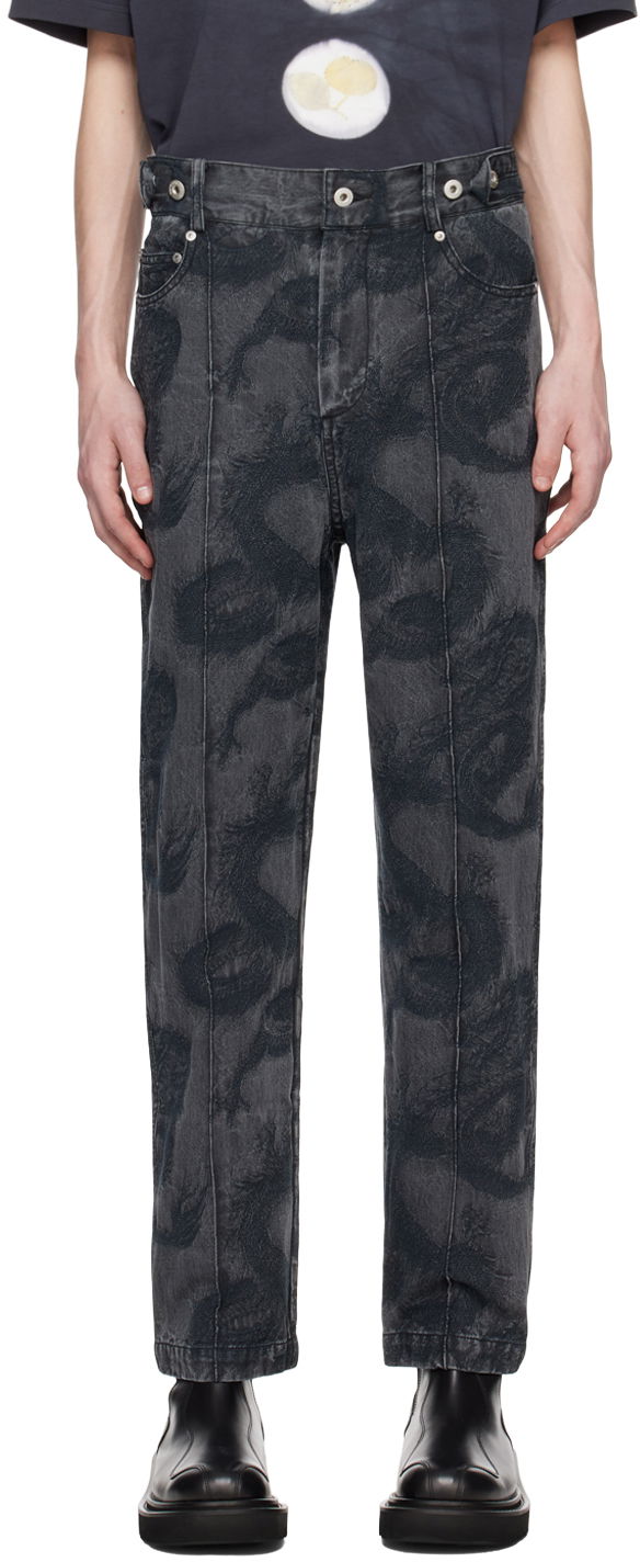Hlače Feng Chen Wang Feng Chen Wang Dragon Print Jeans Črna | FMS17TR08