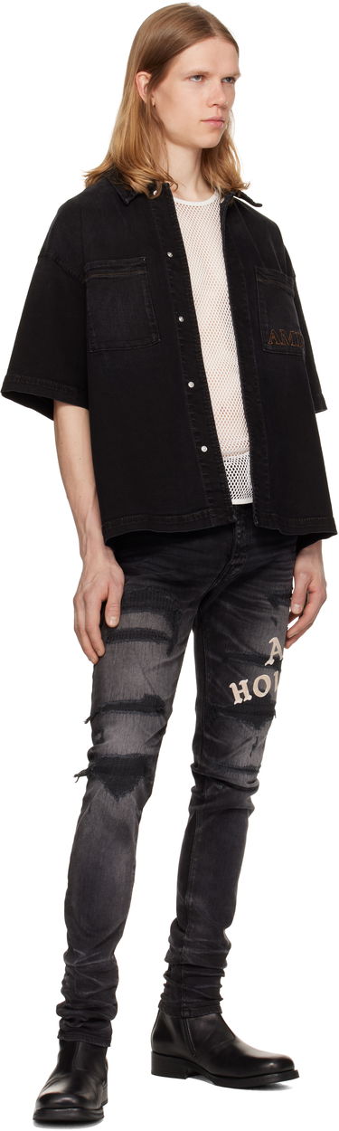 Srajce AMIRI AMIRI 3D Short Sleeve Snap Denim Shirt Črna | AMDNIR1041, 3