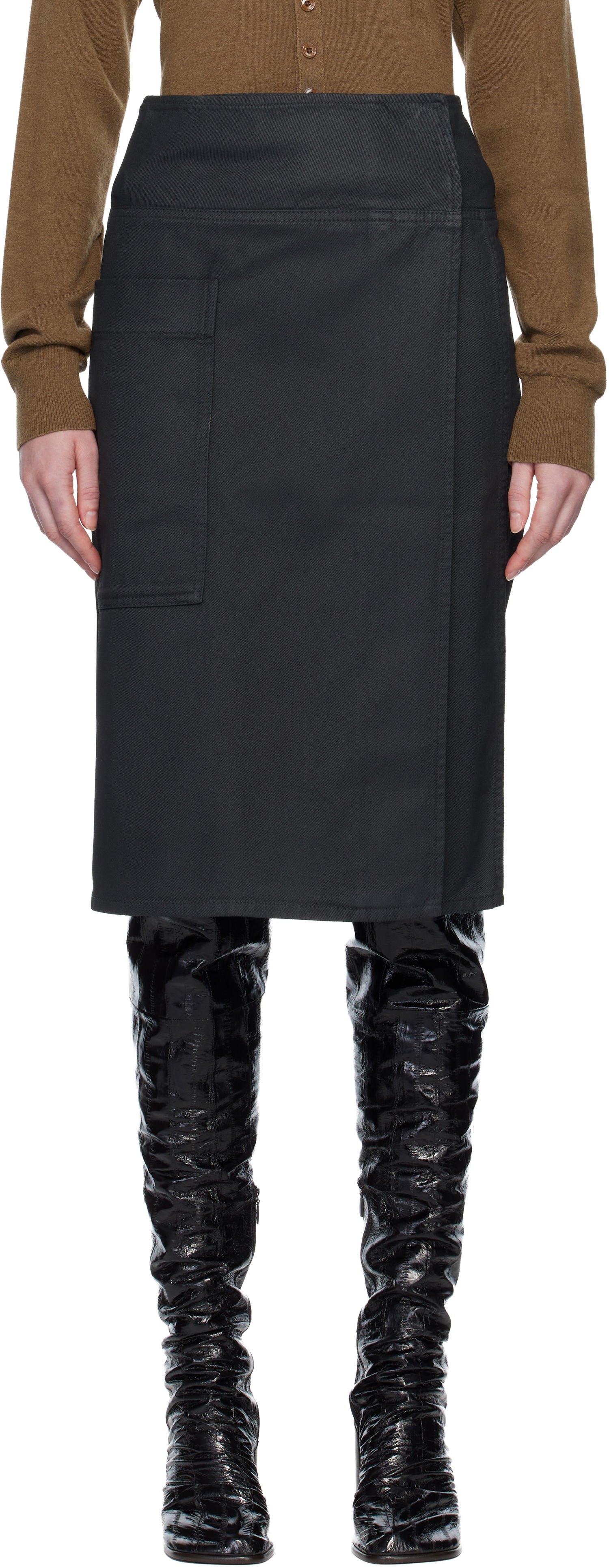 Krila LEMAIRE Apron Denim Midi Skirt Črna | SK1055 LD1059, 0