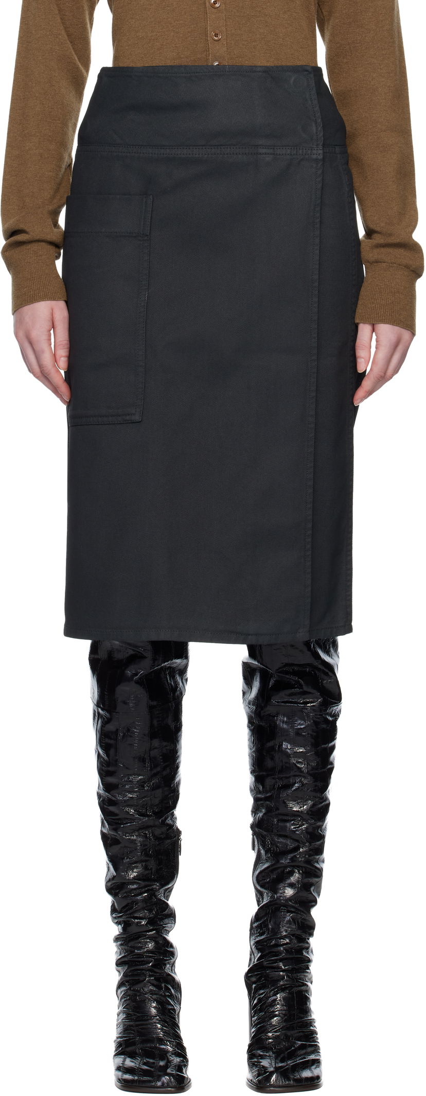 Krila LEMAIRE Apron Denim Midi Skirt Črna | SK1055 LD1059