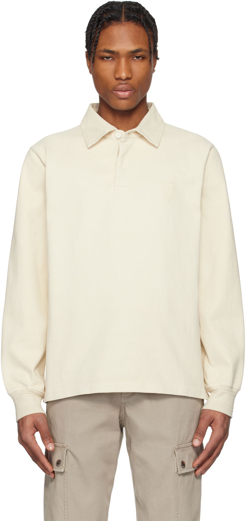 Polo majica Burberry Burberry Long-Sleeve Polo Bela | 8101336