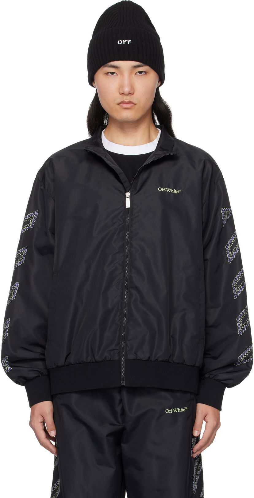 Bomber jakna Off-White Off-White Diag Outline Nylon Track Jacket Črna | OMBD05CS25FAB0011050