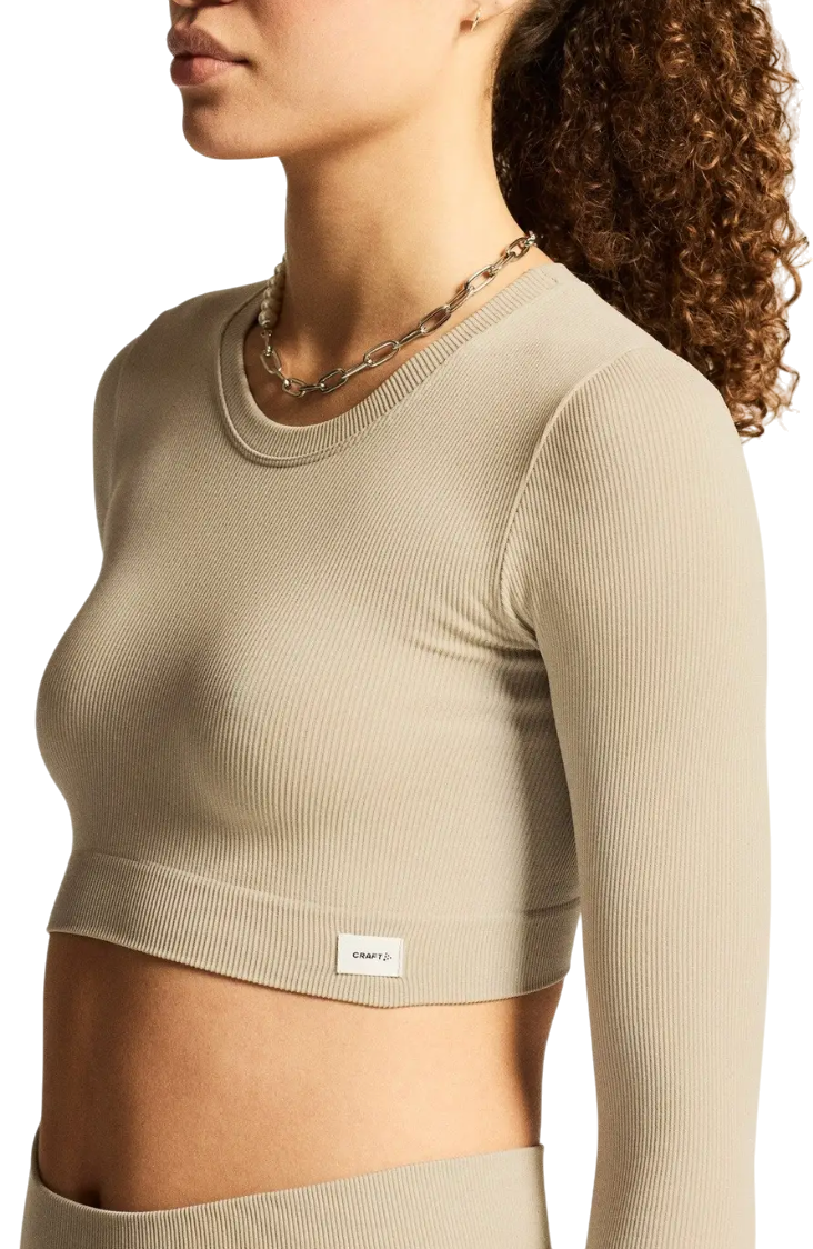 Krop-top Craft Craft Collective Rib Cropped Long Sleeve T-Shirt Bež | 1916014-608000