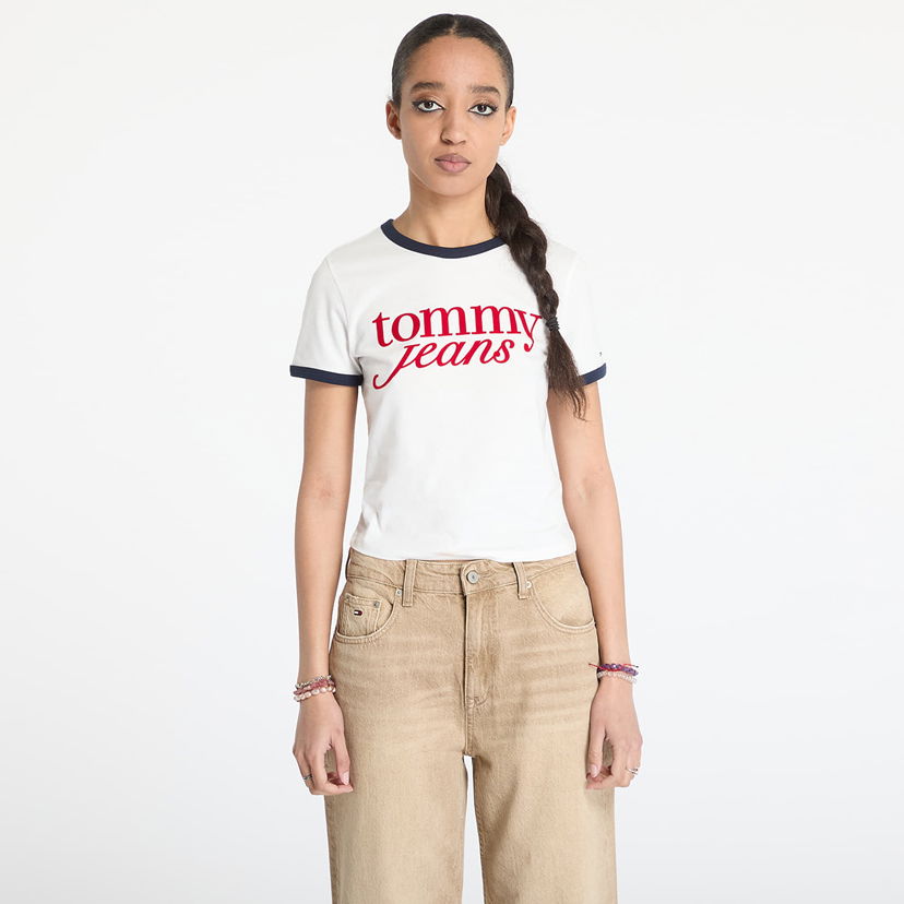 Krop-top Tommy Hilfiger Tommy Jeans Slim Script T-Shirt Bela | DW0DW20631 YBL