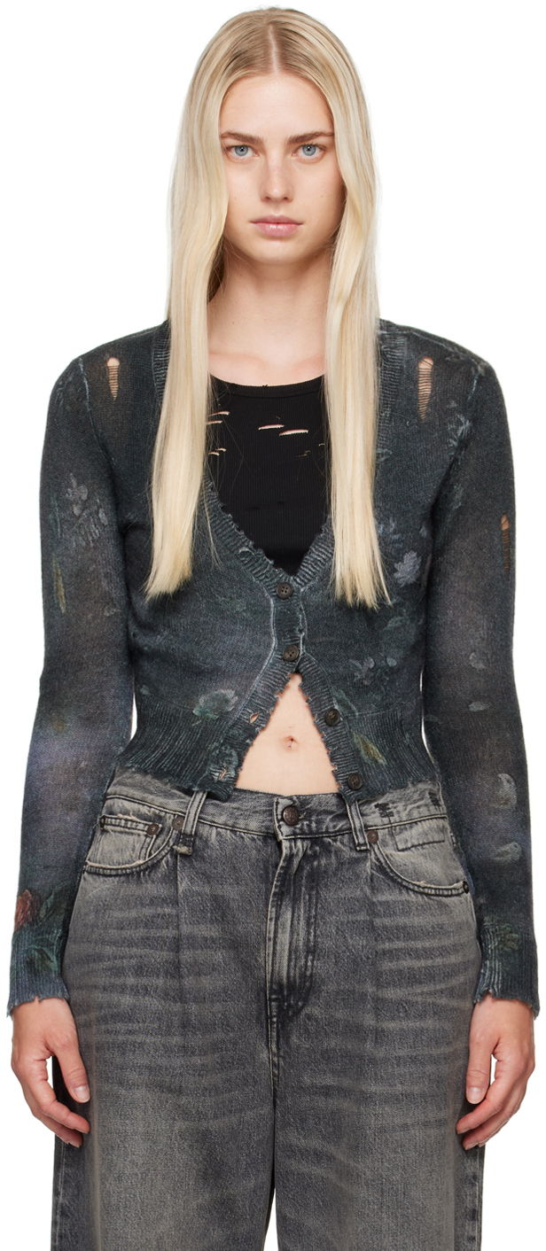 Pleteni pulover R13 R13 Cropped Distressed Cardigan Siva | R13WY041-Y157A