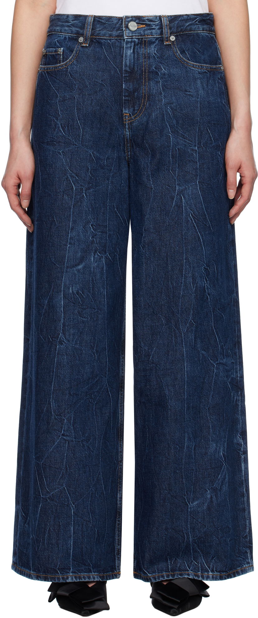 Kavbojke GANNI GANNI Crinkled Future Denim Marri Wide-Leg Jeans Modra | J1593