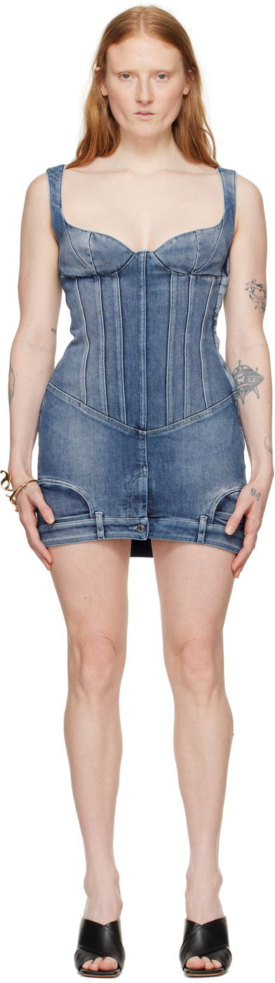 Obleke Off-White Blue Upside Down Denim Minidress Modra | OWYM030S24DEN0014000, 0