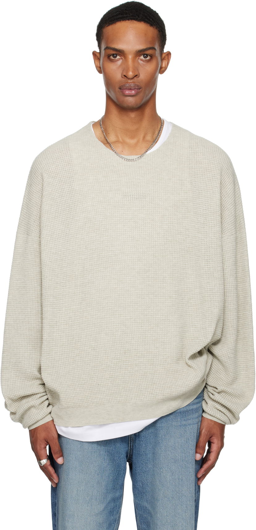 Pulover Fear of God Fear of God ESSENTIALS Waffle Long Sleeve Crewneck Sweatshirt Siva | 192SP256162F