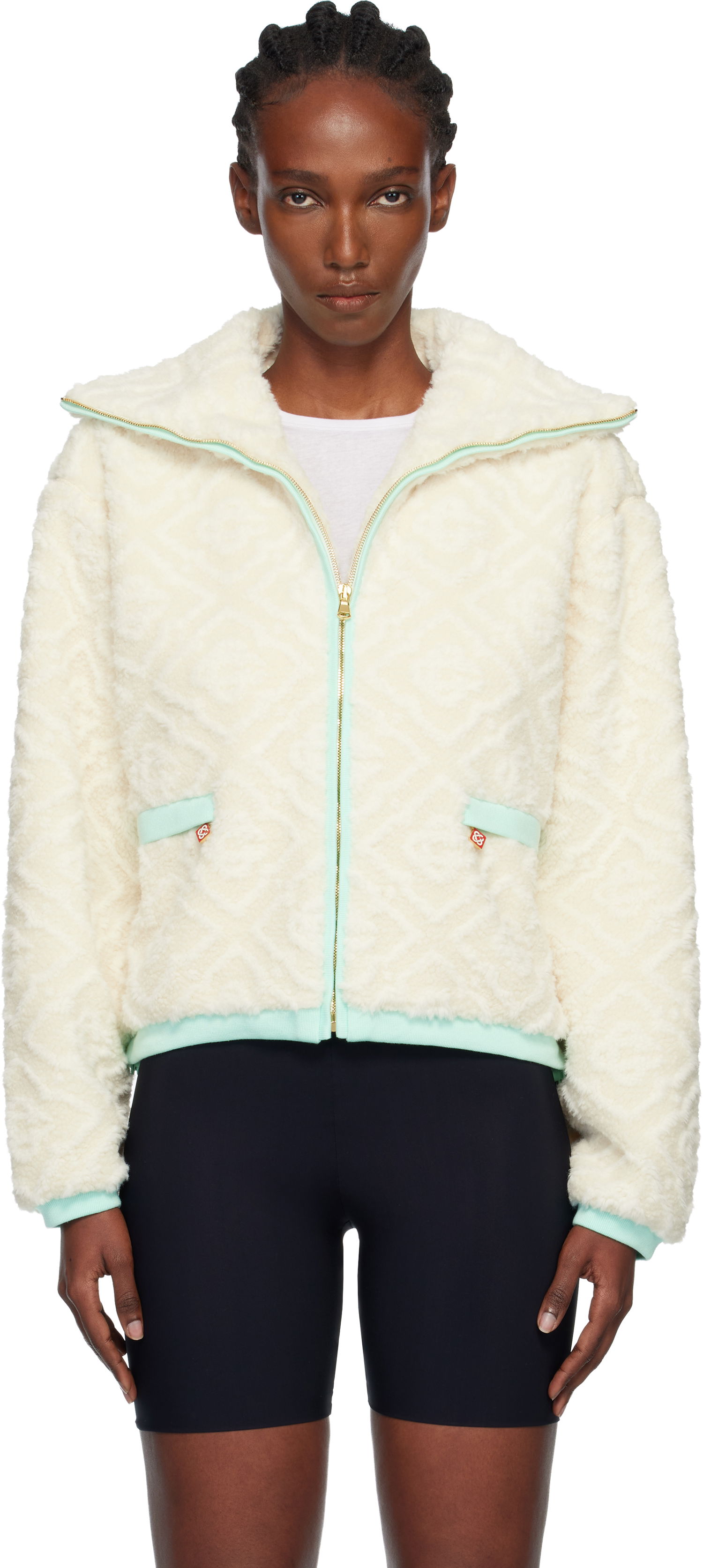 Jakna Casablanca Monogram Jacquard Fleece Jacket Bela | WPF25-JK-390-01, 0