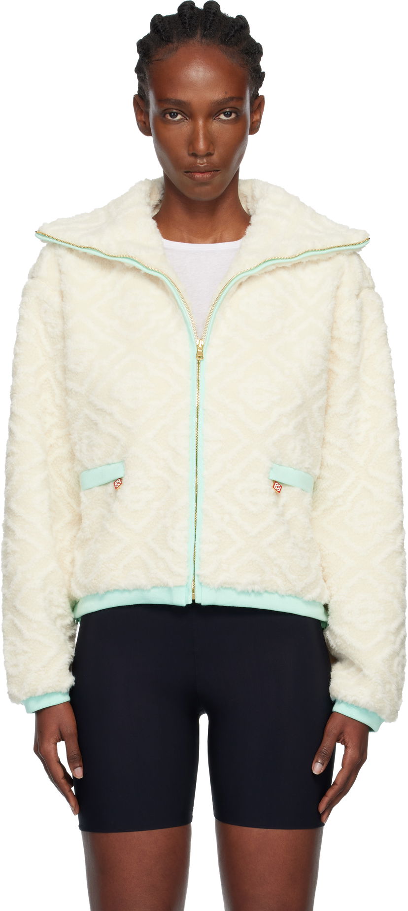 Jakna Casablanca Monogram Jacquard Fleece Jacket Bela | WPF25-JK-390-01