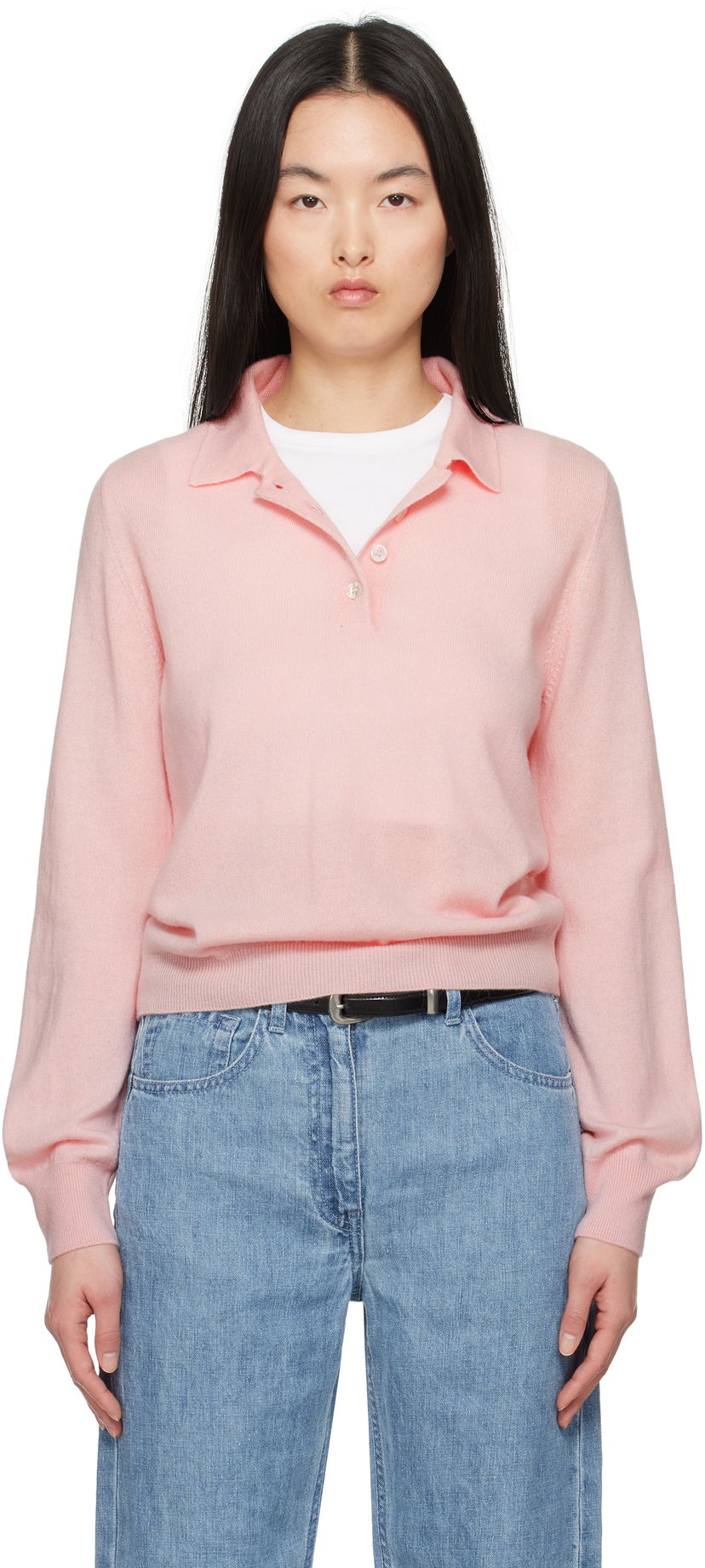Pleteni pulover &Daughter &Daughter Aoife Cashmere Polo Sweater Roza | CH04634