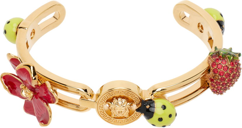 Zapestnica Versace Versace Enameled Cuff Bracelet with Crystal Strawberry, Ladybug, and Flower Charms Večbarvna | 1019024_1A04195_4JHG0