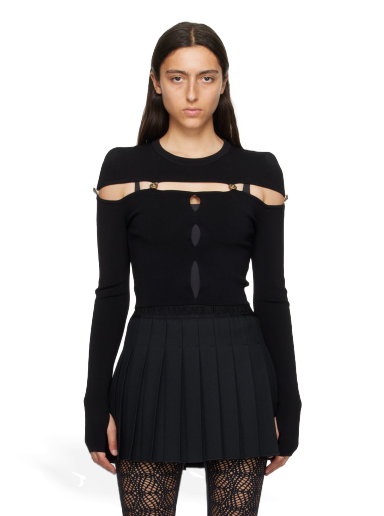 Pleteni pulover Versace Jeans Couture Cutout Sweater Črna | E75HAFM51_ECM29H