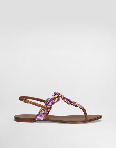 Modni dodatki Dolce & Gabbana Dolce & Gabbana Majolica Print Twill Flip-Flops Lila | CQ0639AE490I03TN, 0