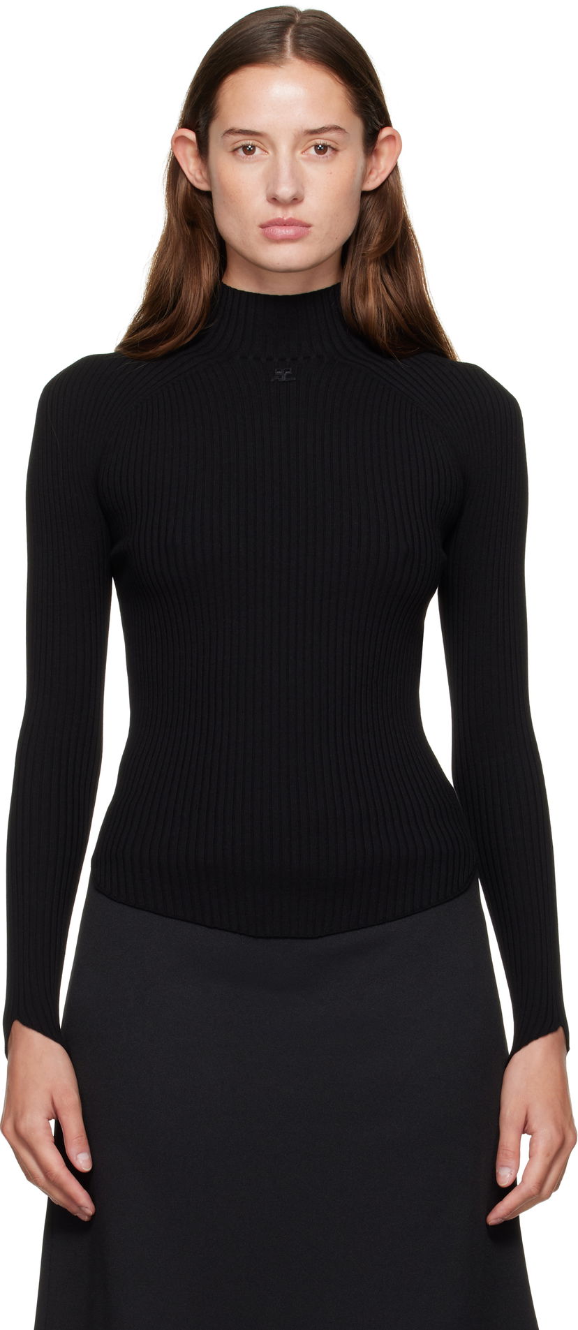 Pleteni pulover Courrèges Courrèges Ribbed Mock Neck Sweater Črna | 325MPU251FI0001