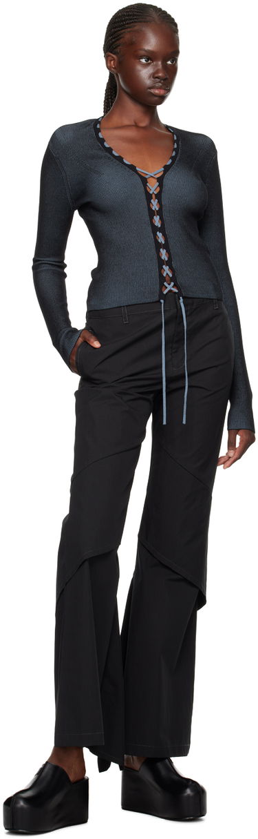 Pleteni pulover Dion Lee Lace-Up Ribbed Cardigan Črna | C7222F23, 3