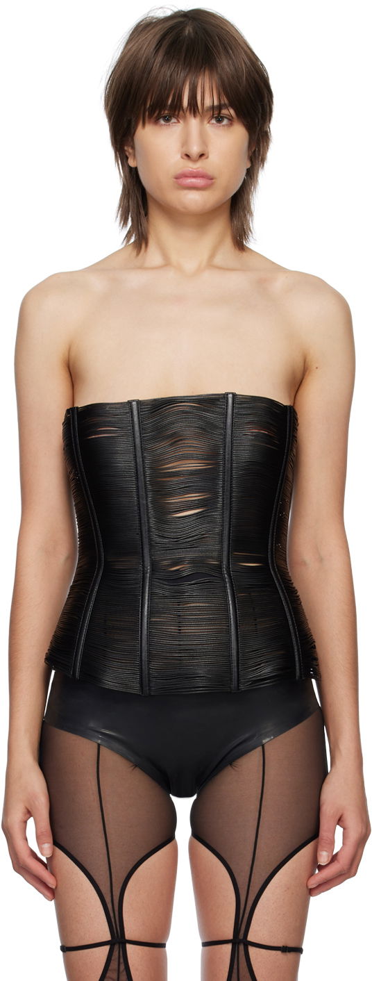 Modrček Miaou Miaou Hannah Jewett Flux Faux-Leather Corset Črna | 7088VLBLK, 0