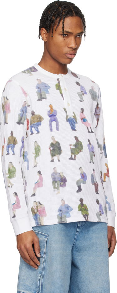 Pleteni pulover JW Anderson JW Anderson Printed Waffle Henley Bela | JO0260-PG1737, 1