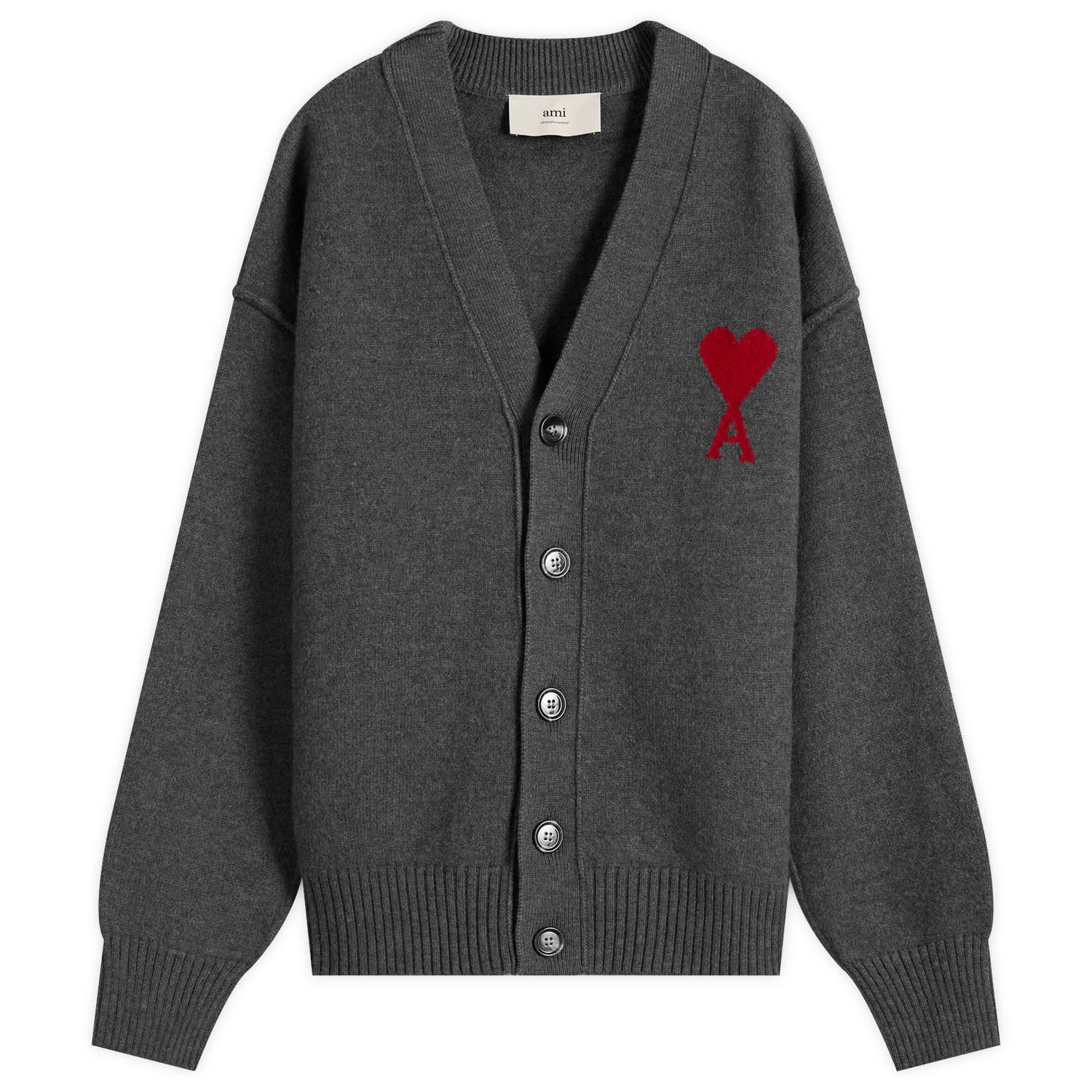 Pleteni pulover AMI Men's Felted Merino Wool Knit ADC Cardigan, Size Large Siva | H25UKC367-018-084H25, 1