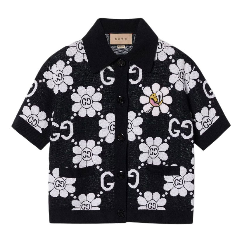 Pleteni pulover Gucci GG Flower Cotton Jacquard Cardigan Črna | 782223-XKDZ2-1080