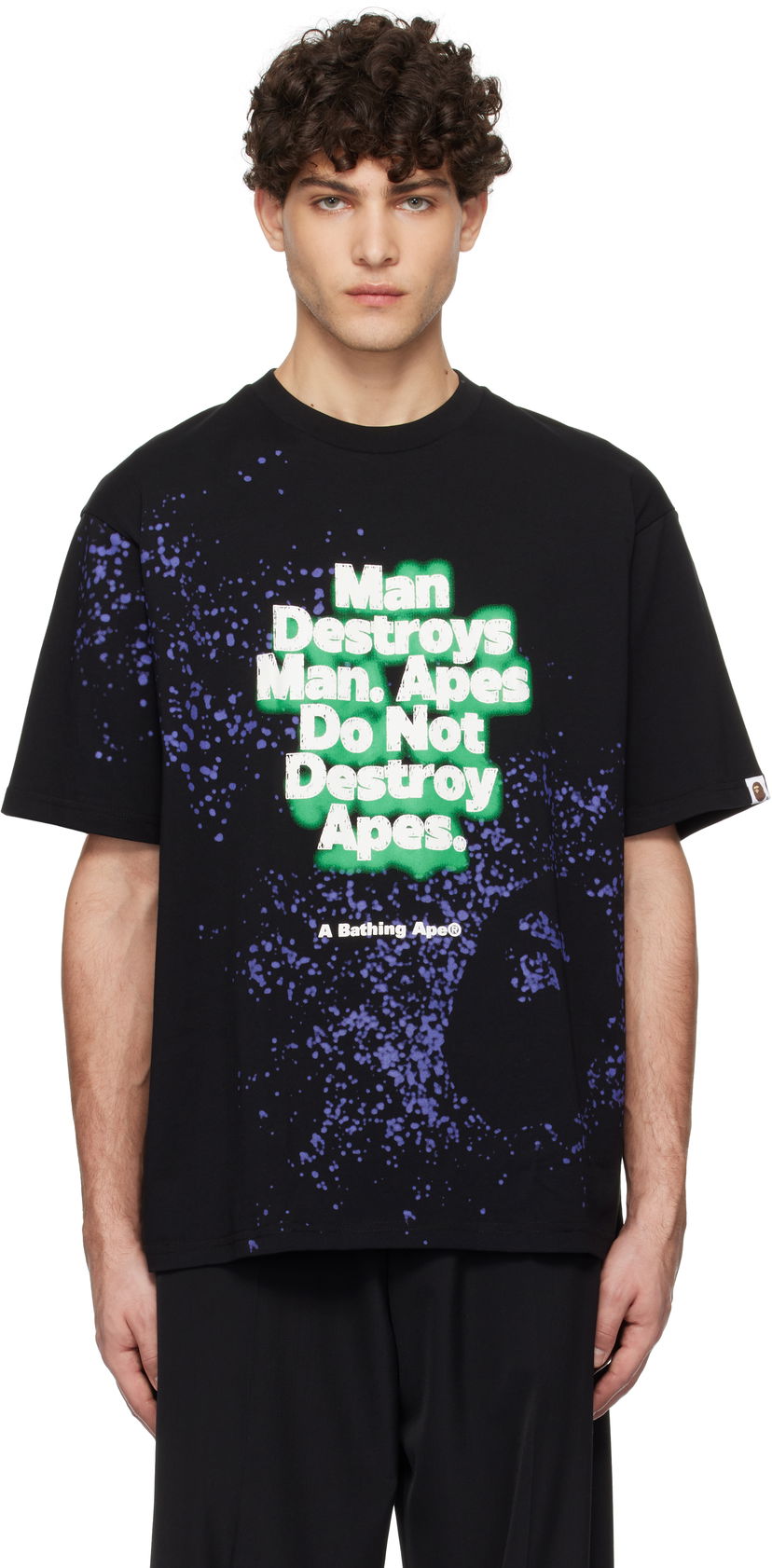 Majica BAPE Spray Print Slogan T-Shirt Črna | 001CSK801313M