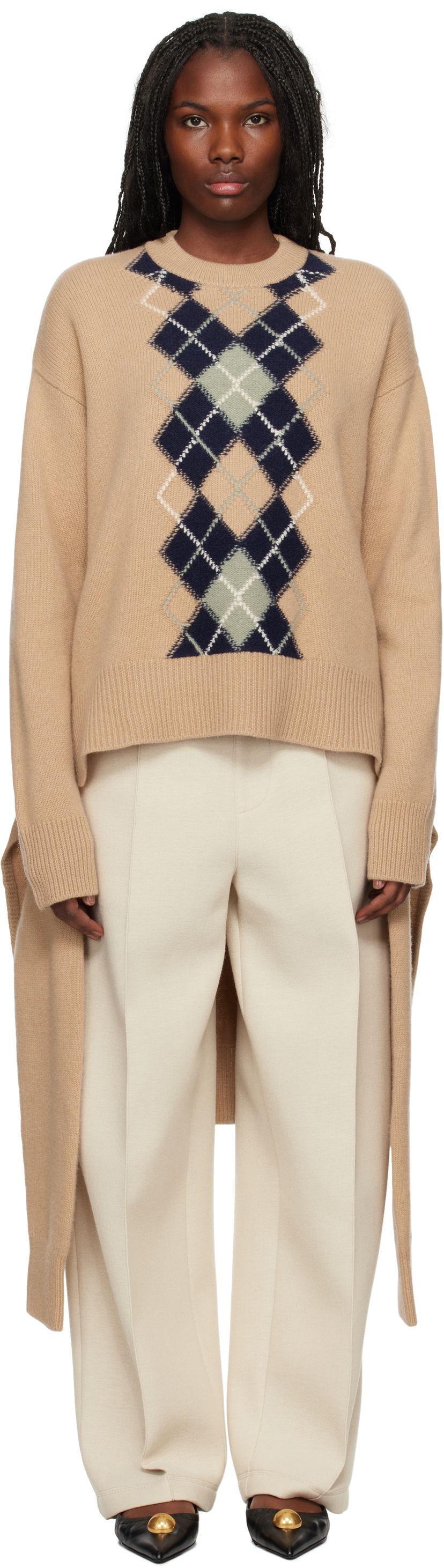 Pleteni pulover AMI Argyle Double Sweater Bež | UKS044.KN0057