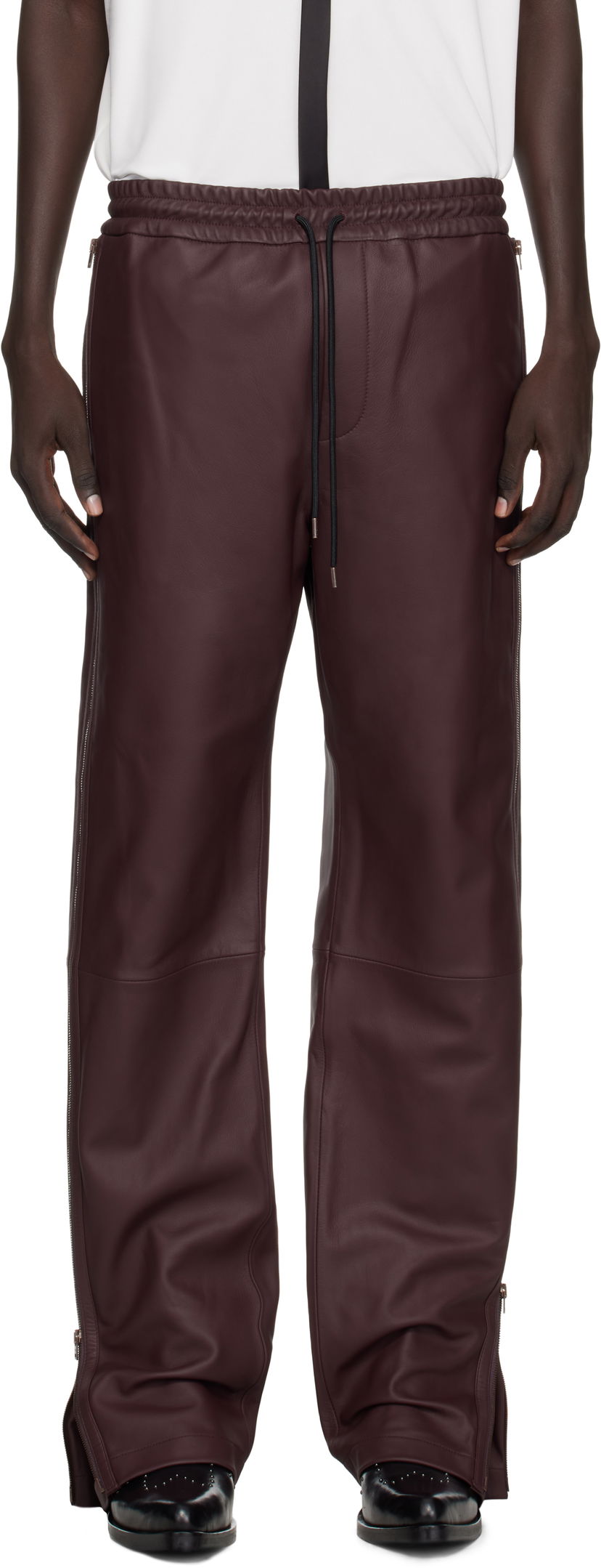 Hlače Acne Studios Acne Studios Regular Fit Leather Pants Bordo | BK0695-