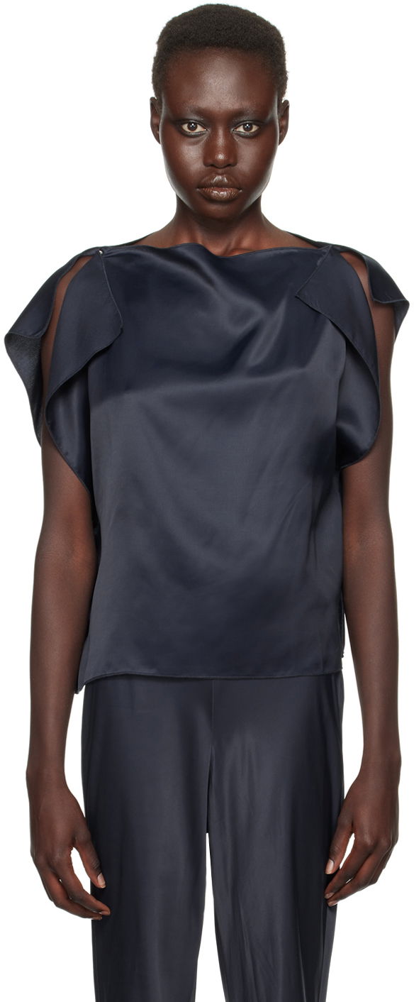 Majica brez rokavov Baserange Baserange Clavo Satin Blouse Mornarica | TOCLA-VI-WI24