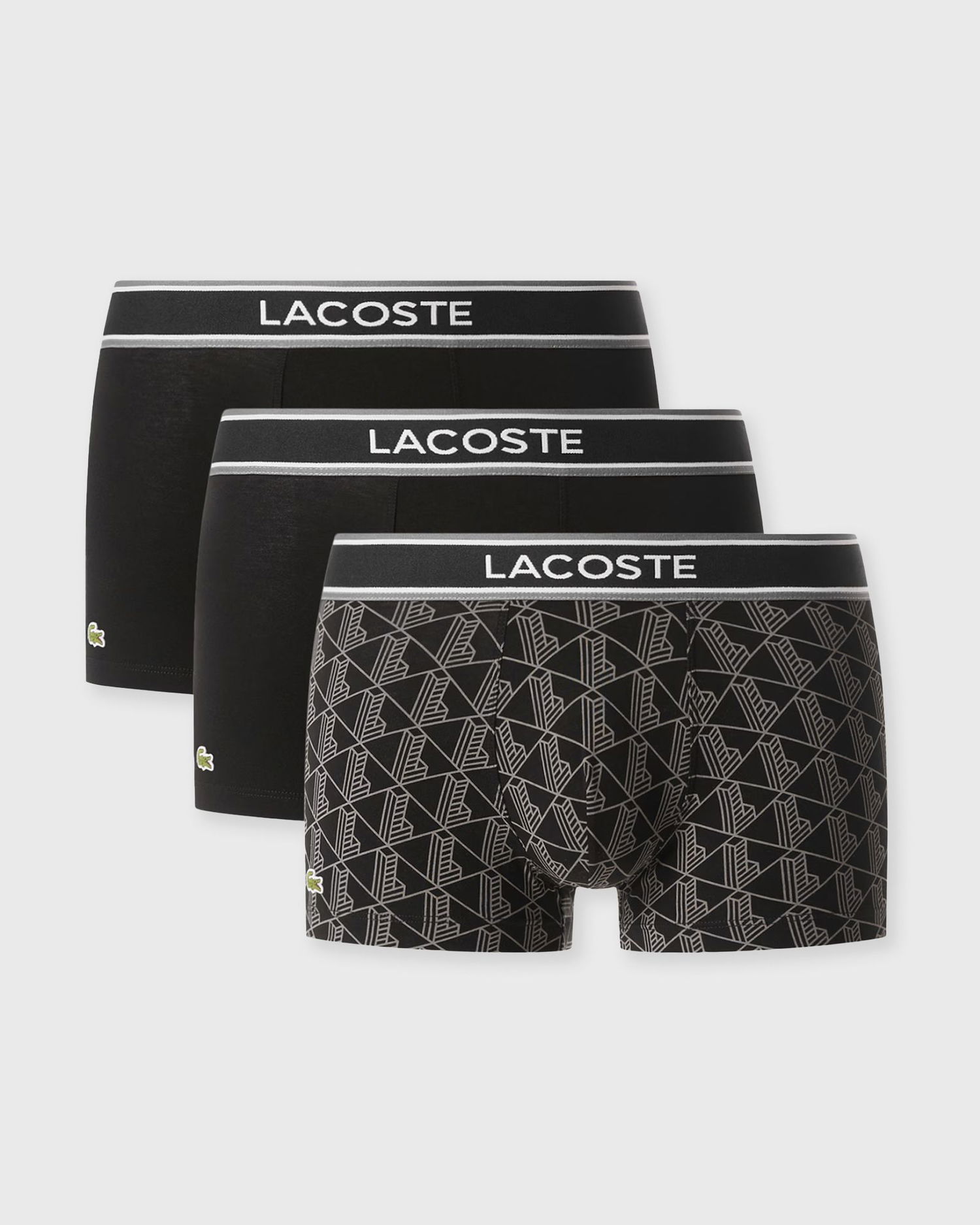 Boksarice Lacoste Pack of 3 Patterned and Plain Elastic Waistband Trunks Črna | 5H4970-031, 0