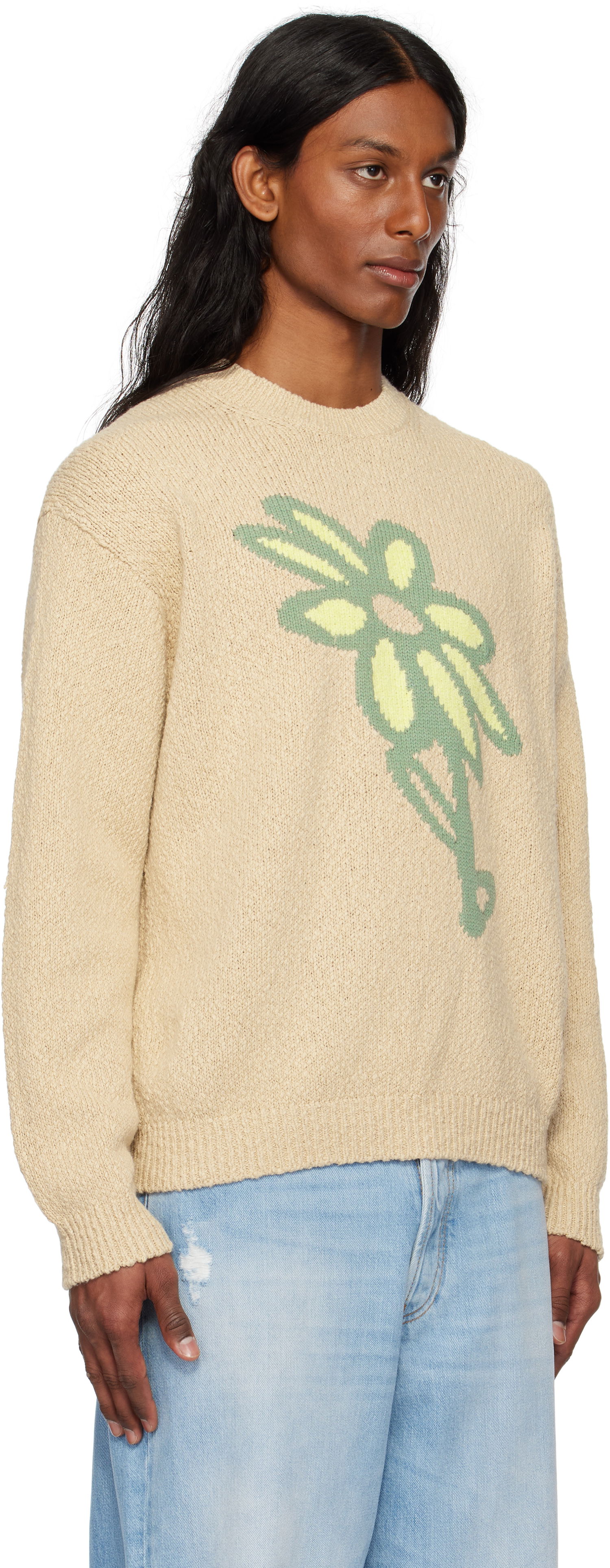 Pleteni pulover MAISON KITSUNÉ Maison Kitsuné Abstract Daisy Intarsia Sweater Bež | OM00811KT1138, 1