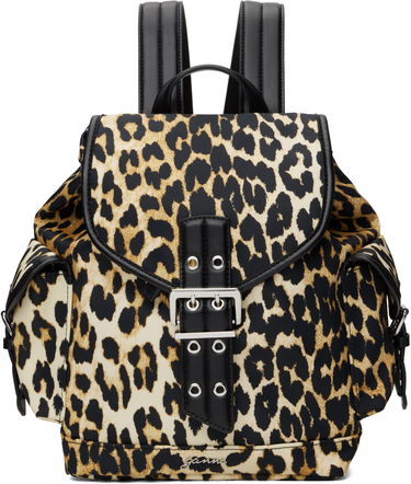 Nahrbtnik GANNI Ganni Leopard Print Small Nylon Bucky Backpack Bež | A6617, 0