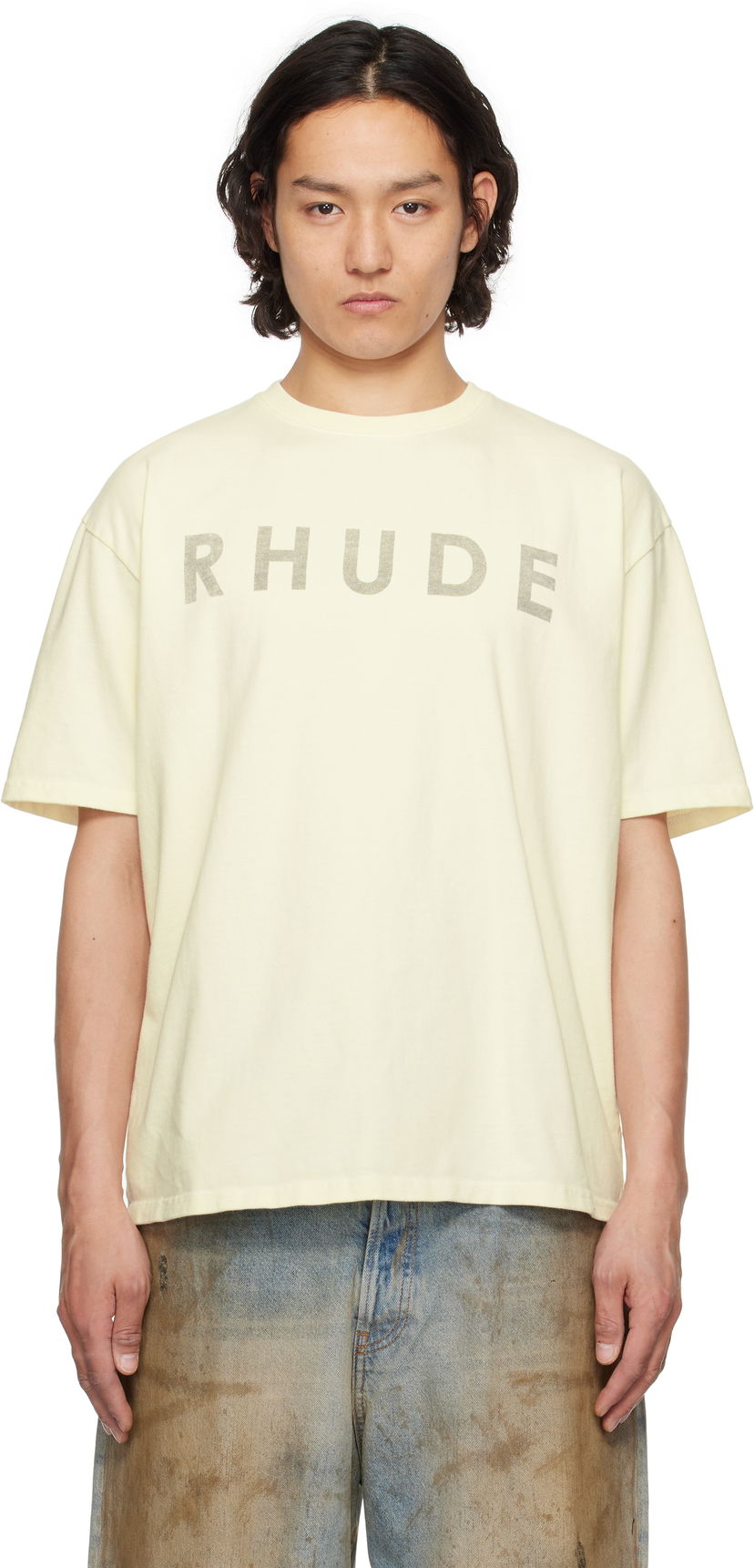 Majica Rhude Rhude Distressed Logo T-Shirt Rumena | RHSS25TT23012