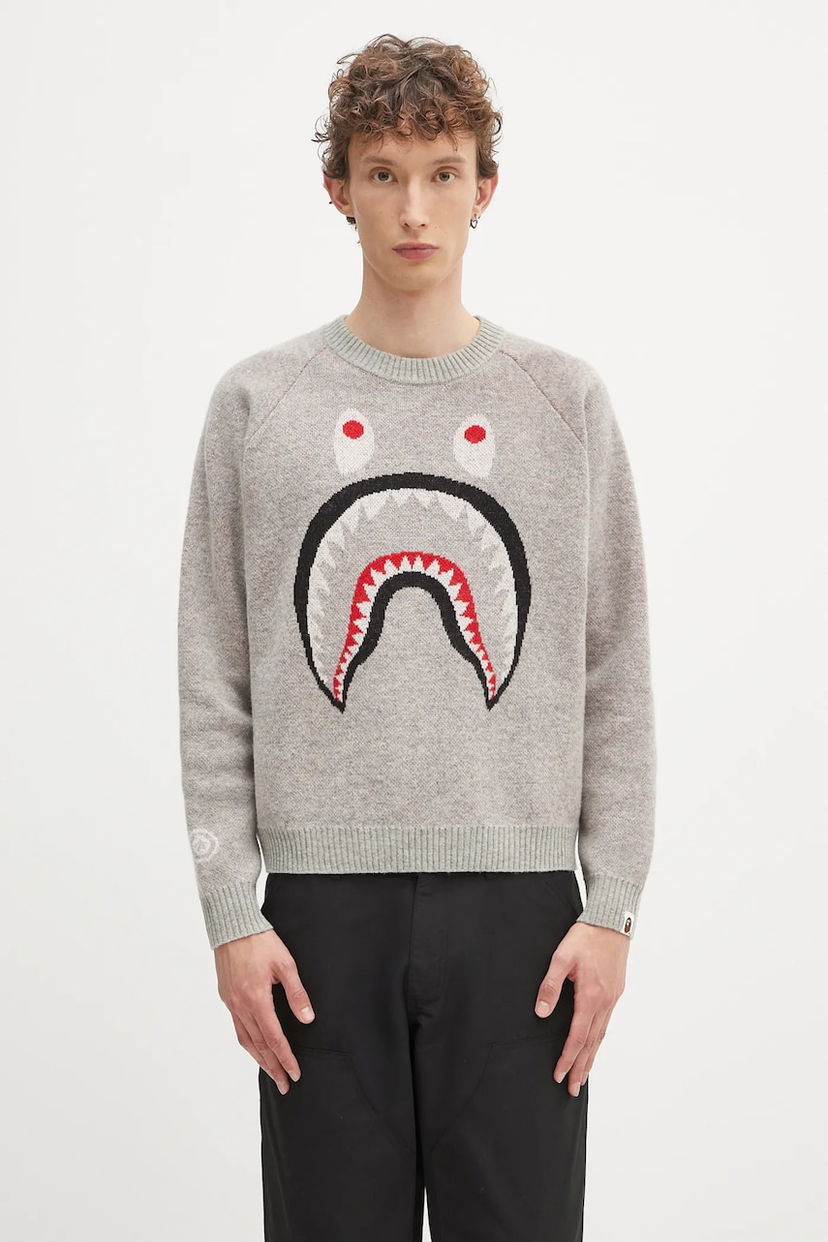 Pleteni pulover BAPE A Bathing Ape Shark Knit Sweater Siva | 1K80220004