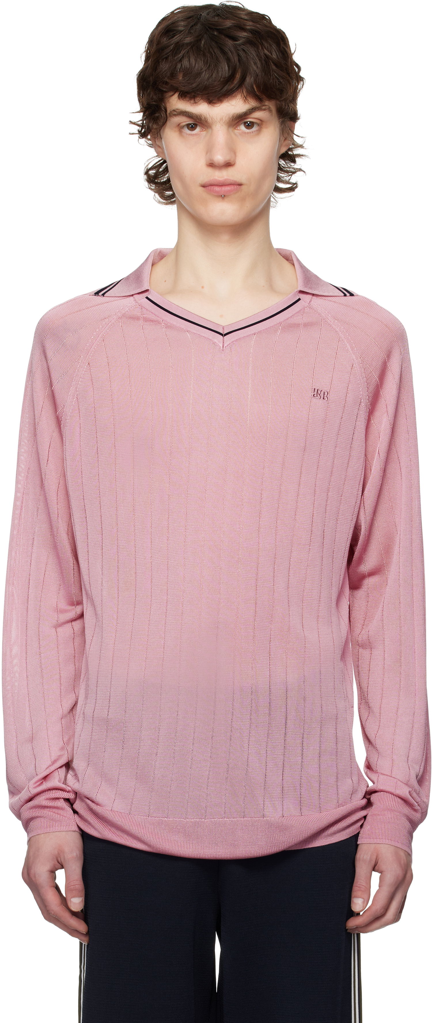 Pleteni pulover Wales Bonner Wales Bonner Roots Knit Polo Shirt Roza | MS25KN33-KN08-200 BRIGHT RAYON, 0