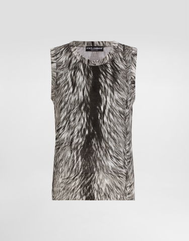 Majica brez rokavov Dolce & Gabbana Dolce & Gabbana Silk Tank Top with Fur Print Siva | FXT04TJAHLAHI3VQ, 0